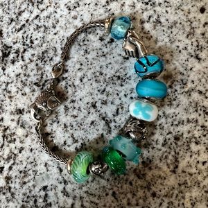 Bead bracelet with fish clasp